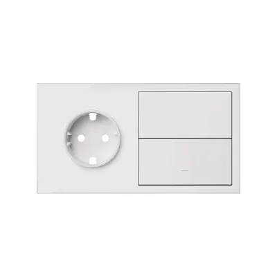 Кит 2 поста, фронт. Накладка на 1 роз.Schuko + 1 клав.выкл-ля + 1 заглушка, белый матовый, S100