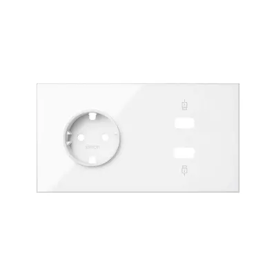 Кит 2 поста, фронт. Накладка на 1 роз.Schuko + з/у USB A+A, белый глянец, S100