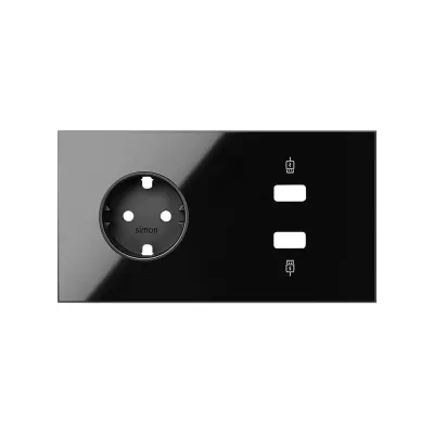 Кит 2 поста, фронт. Накладка на 1 роз.Schuko + з/у USB A+A, черный глянец, S100