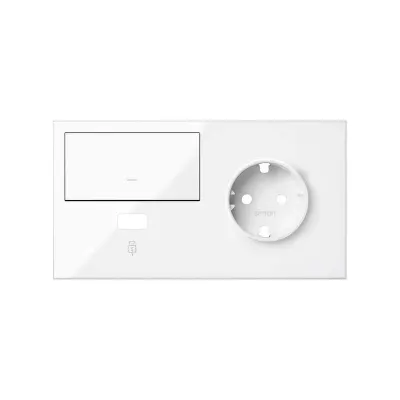 Кит 2 поста, фронт. Накладка на 1 роз.Schuko (прв) + 1 з/у USB A + 1 клав.выкл-ля, белый глянец, S100