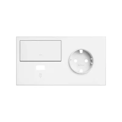 Кит 2 поста, фронт. Накладка на 1 роз.Schuko (прв) + 1 з/у USB A + 1 клав.выкл-ля, белый матовый, S100