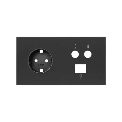 Кит 2 поста, фронт. Накладка на 1 роз.Schuko + 1 роз.TV + 1 роз.RJ45, черный матовый, S100