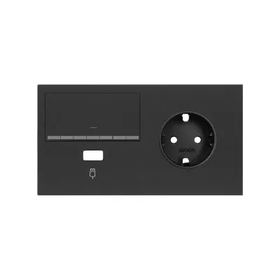 Кит 2 поста, фронт. Накладка на 1 роз.Schuko (прв) + 1 з/у USB A + 1 клав.светорег-ра, черный матовый, S100