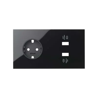 Кит 2 поста, фронт. Накладка на 1 роз.Schuko + 2 з/у USB A, черный глянец, S100