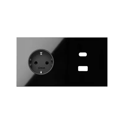 Кит 2 поста, фронт. Накладка на 1 роз.Schuko + з/у USB A+С, черный глянец, S100