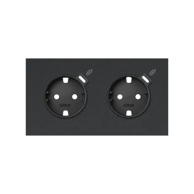 Кит 2 поста, фронт. Накладка на 2 роз.Schuko с з/у USB C, черный матовый, S100