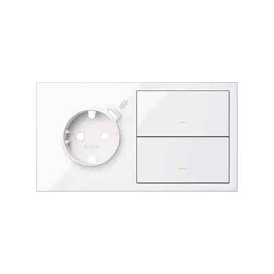Кит 2 поста, фронт. Накладка на 1 роз.Schuko с з/у USB C + 2 клав.выкл-лей, белый глянец, S100