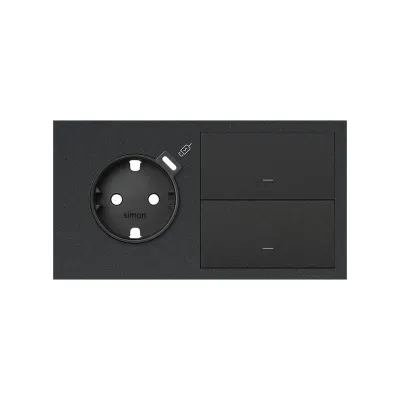 Кит 2 поста, фронт. Накладка на 1 роз.Schuko с з/у USB C + 2 клав.выкл-лей, черный матовый, S100
