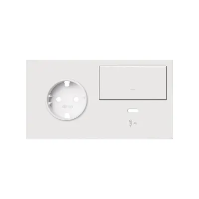 Кит 2 поста, фронт. Накладка на 1 роз.Schuko (прв) + 1 з/у USB C + 1 клав.выкл-ля, белый матовый, S100