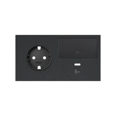 Кит 2 поста, фронт. Накладка на 1 роз.Schuko (прв) + 1 з/у USB C + 1 клав.выкл-ля, черный матовый, S100