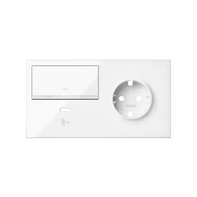 Кит 2 поста, фронт. Накладка на 1 роз.Schuko (лев) + 1 з/у USB C + 1 клав.светорег-ра, белый глянец, S100