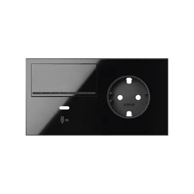 Кит 2 поста, фронт. Накладка на 1 роз.Schuko (лев) + 1 з/у USB C + 1 клав.светорег-ра, черный глянец, S100