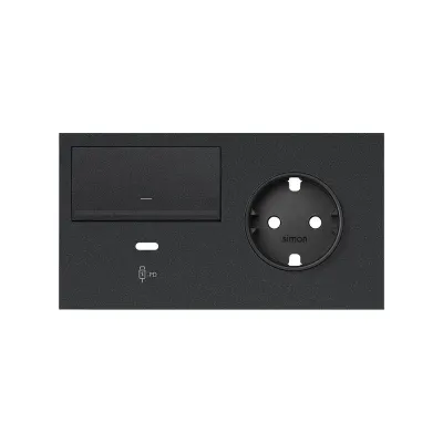 Кит 2 поста, фронт. Накладка на 1 роз.Schuko (лев) + 1 з/у USB C + 1 клав.светорег-ра, черный матовый, S100