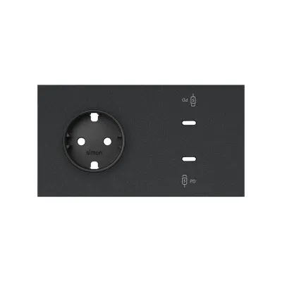 Кит 2 поста, фронт. Накладка на 1 роз.Schuko + 2 з/у USB C, черный матовый, S100