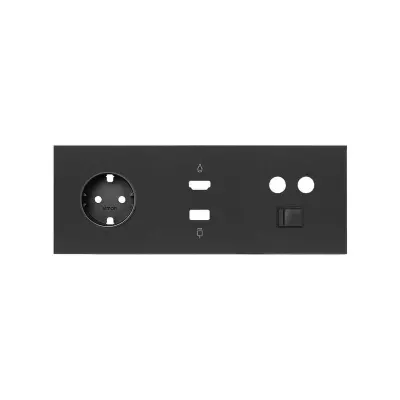 Кит 3 поста, фронт. Накладка на 1 роз.Schuko + 1 роз.TV + 1 роз.RJ45 + 1 роз.HDMI + 1 роз.USB A, черный матовый, S100
