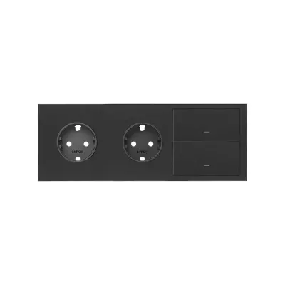 Кит 3 поста, фронт. Накладка на 2 роз.Schuko + 2 клав.выкл-лей, черный матовый, S100
