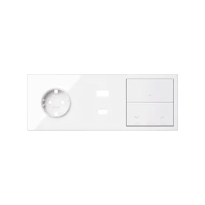 Кит 3 поста, фронт. Накладка на 1 роз.Schuko + з/у USB A+C + 1 клав.выкл-ля + 1 клав.жалюзи, белый глянец, S100