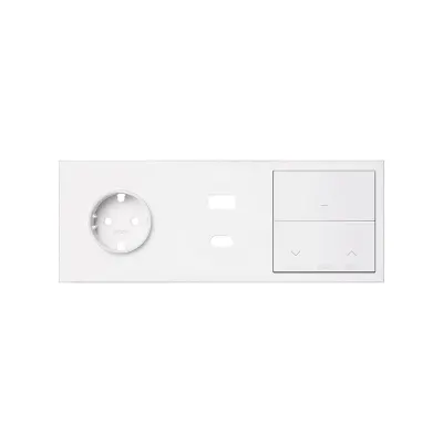 Кит 3 поста, фронт. Накладка на 1 роз.Schuko + з/у USB A+C + 1 клав.выкл-ля + 1 клав.жалюзи, белый матовый, S100