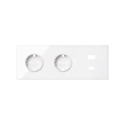Кит 3 поста, фронт. Накладка на 2 роз.Schuko + з/у USB A+С, белый глянец, S100