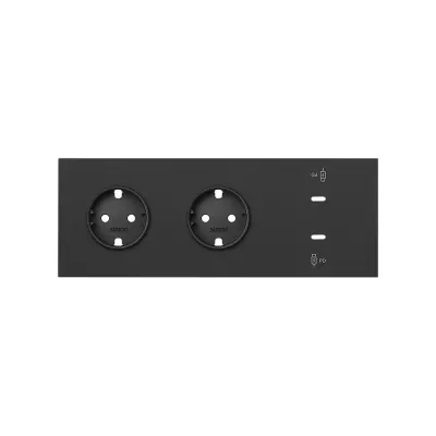 Кит 3 поста, фронт. Накладка на 2 роз.Schuko + 2 з/у USB C, черный матовый, S100