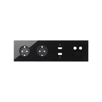 Кит 4 поста, фронт. Накладка на 2 роз.Schuko + 1 роз.TV+SAT + 1 роз.RJ45 + 1 роз.HDMI + 1 роз.USB A, черный глянец, S100