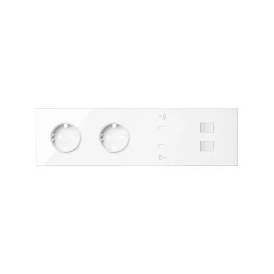 Кит 4 поста, фронт. Накладка на 2 роз.Schuko + 2 з/у USB C + 2 роз.RJ45, белый глянец, S100