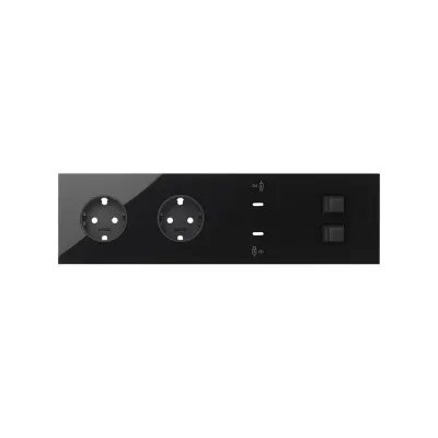 Кит 4 поста, фронт. Накладка на 2 роз.Schuko + 2 з/у USB C + 2 роз.RJ45, черный глянец, S100