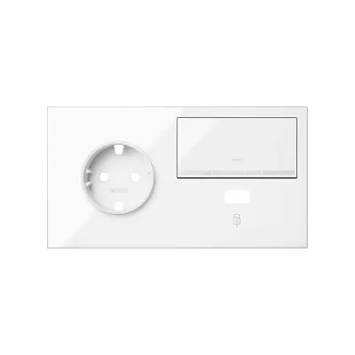 Кит 2 поста, фронт. Накладка на 1 роз.Schuko (лев) + 1 з/у USB A + 1 клав.светорег-ра, белый глянец, S100