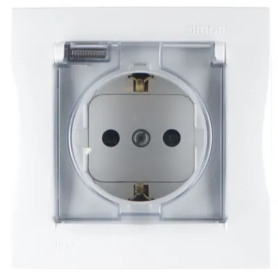 Розетка IP44 моноблок с крышкой и шторками Schuko 2Р+Е, 16A 250В~, белый, S15