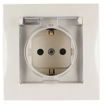 Розетка IP44 моноблок с крышкой и шторками Schuko 2Р+Е, 16A 250В~, сл.кость, S15