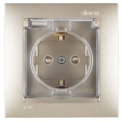 Розетка IP44 моноблок с крышкой и шторками Schuko 2Р+Е, 16A 250В~, шампань, S15