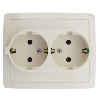 Розетка двойная моноблок со шторками Schuko 2x2Р+Е, 16A 250В~, сл.кость, S15