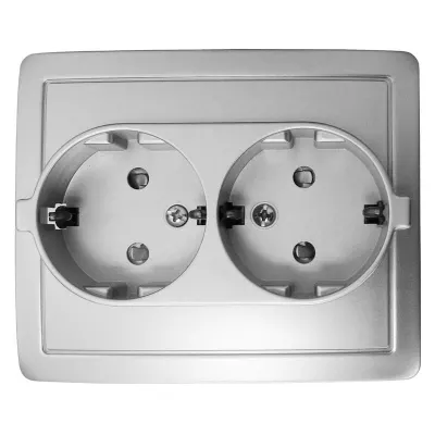 Розетка двойная моноблок со шторками Schuko 2x2Р+Е, 16A 250В~, алюминий, S15