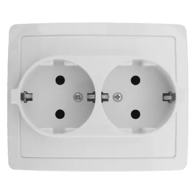 Розетка двойная моноблок Schuko 2x2Р+Е, 16A 250В~, белый, S15