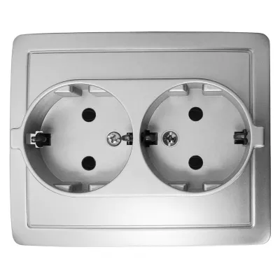 Розетка двойная моноблок Schuko 2x2Р+Е, 16A 250В~, алюминий, S15