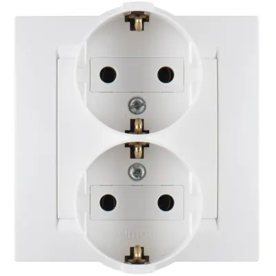 Розетка двойная моноблок Schuko 2x2Р+Е, 16A 250В~, белый, S15