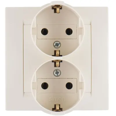 Розетка двойная моноблок Schuko 2x2Р+Е, 16A 250В~, сл.кость, S15