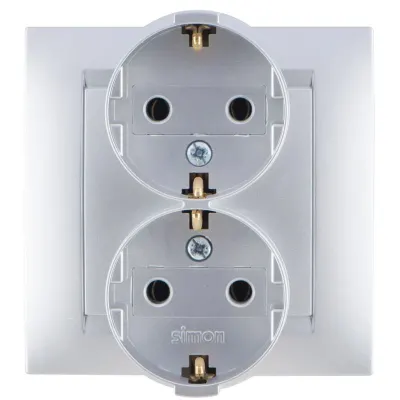 Розетка двойная моноблок Schuko 2x2Р+Е, 16A 250В~, алюминий, S15