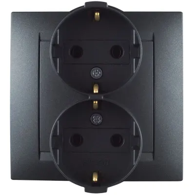 Розетка двойная моноблок Schuko 2x2Р+Е, 16A 250В~, графит, S15