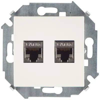Розетка информационная 2xRJ45 Cat.6A FTP (AMP), сл.кость, S15