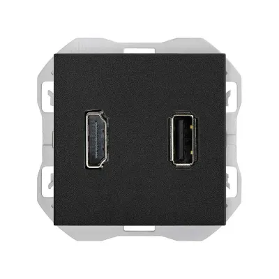Механизм разъёма HDMI + USB-A 2.0, 2М, S270, чёрный матовый
