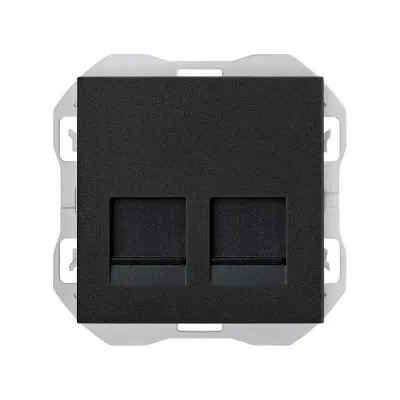 Механизм розетки 2хRJ45 кат.6, 2М, со шторками, S270, чёрный матовый
