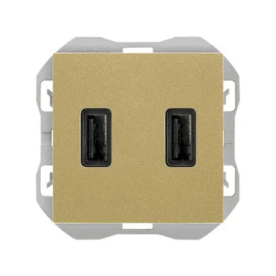 Механизм USB зарядного устр-ва, 2М, 2хUSB-A (3.1А/5В), S270, золото