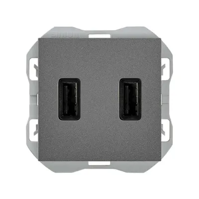 Механизм USB зарядного устр-ва, 2М, 2хUSB-A (3.1А/5В), S270, титан