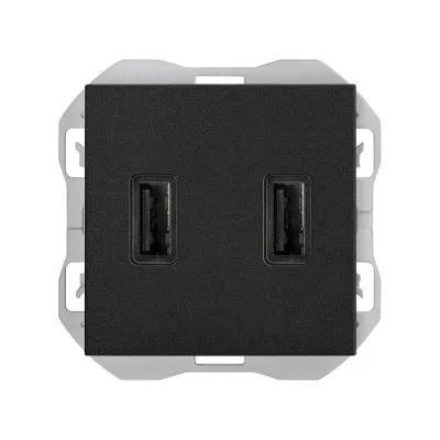 Механизм USB зарядного устр-ва, 2М, 2хUSB-A (3.1А/5В), S270, чёрный матовый