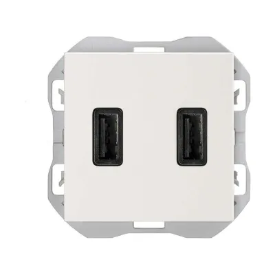 Механизм USB зарядного устр-ва, 2М, 2хUSB-A (3.1А/5В), S270, белый матовый