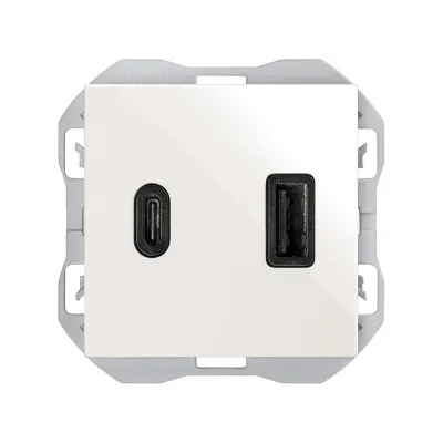 Механизм USB зарядного устр-ва, 2М, USB A+C, QC3.0, S270, белый