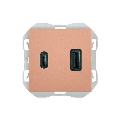 Механизм USB зарядного устр-ва, 2М, USB A+C, QC3.0, S270, медь