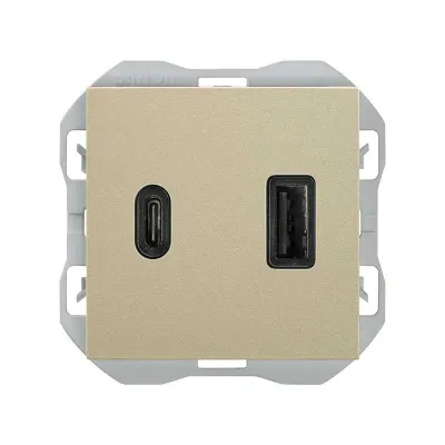 Механизм USB зарядного устр-ва, 2М, USB A+C, QC3.0, S270, шампань