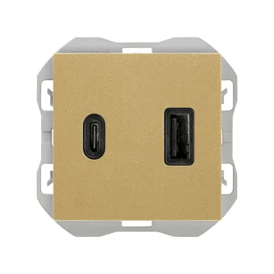 Механизм USB зарядного устр-ва, 2М, USB A+C, QC3.0, S270, золото